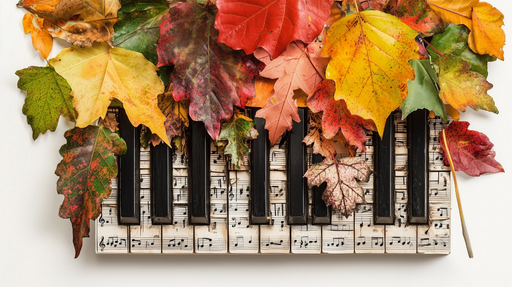 Papier peint automnal Feuilles colorées et piano