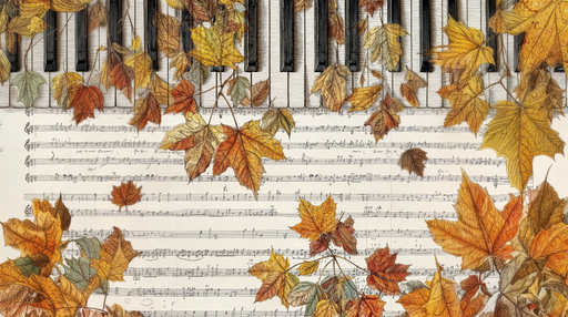 Papier peint automne musical Feuilles et clavier