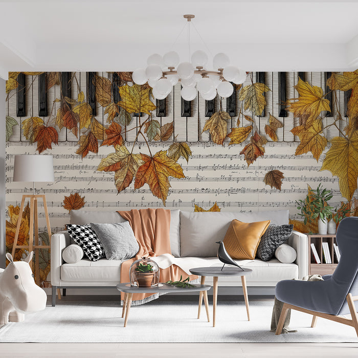 Papier peint automne musical | Feuilles et clavier