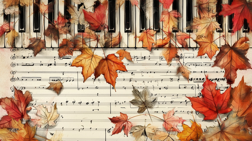 Papier peint automnal musical Clavier et feuilles