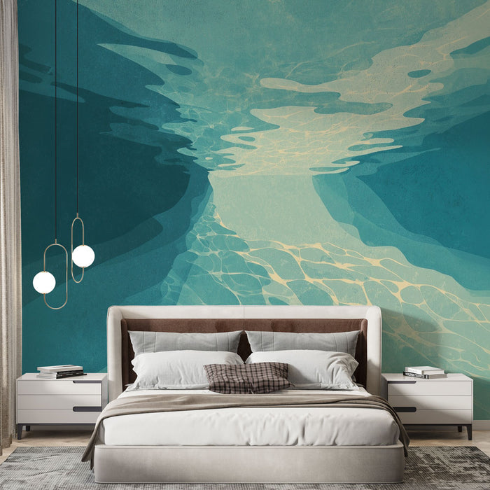 Papier peint aquatique | Design sous-marin en nuances de bleu
