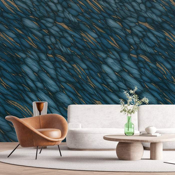 Papier peint abstrait | Design en tourbillon bleu et or