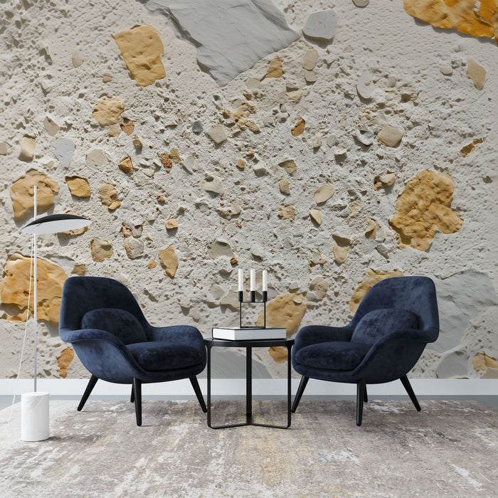 Papier peint texturé | Effet plâtre et éclats dorés