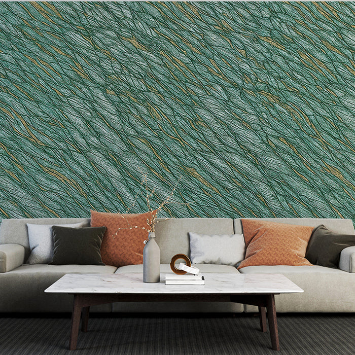 Papier peint texture aquatique | Motifs ondulés vert et doré