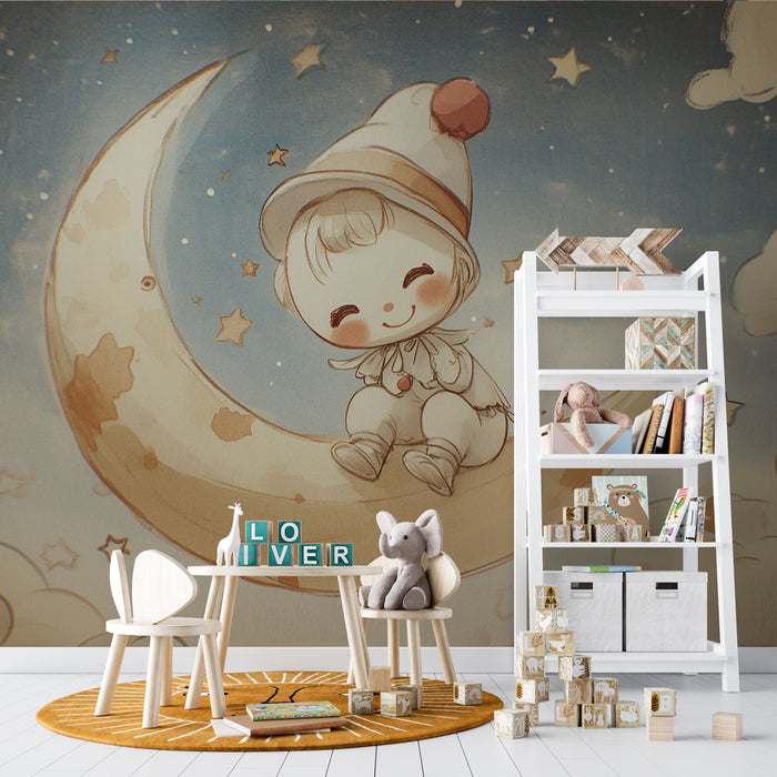 Papier peint lunaire | Enfant rêveur sur la lune