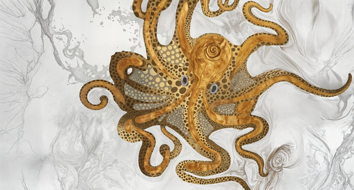 Papier peint poulpe artistique Design marin doré