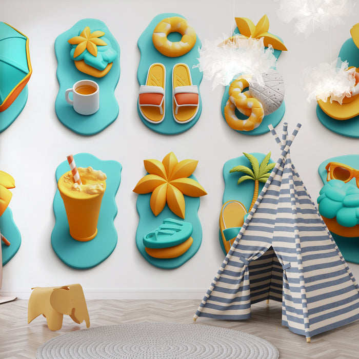Papier peint d'été | Icônes de plage colorées