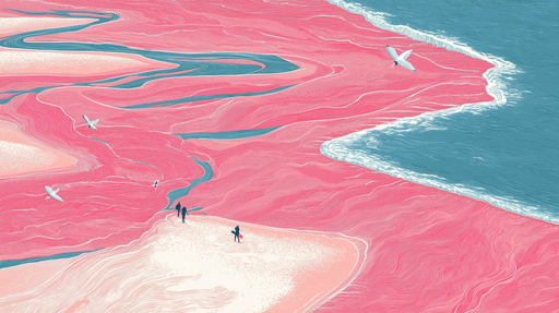Papier peint plage abstraite Paysage surréaliste rose et bleu