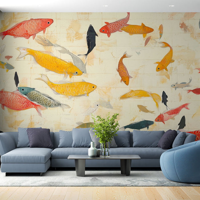 Papier peint carpes | Design artistique coloré