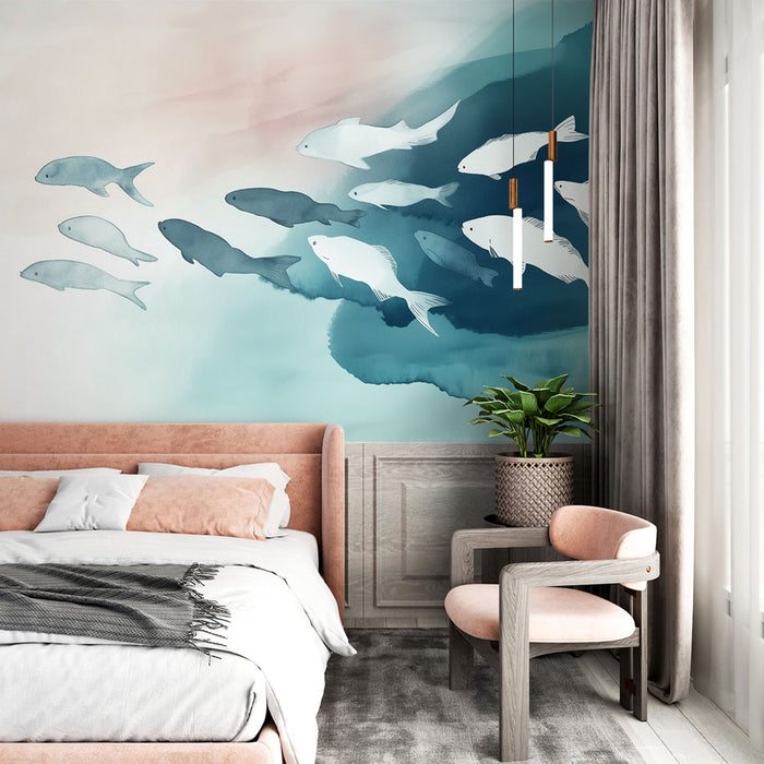 Papier peint poissons | Design aquarelle apaisant