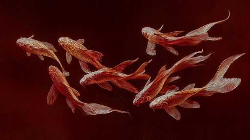 Papier peint carpes Élégance aquatique sur fond rouge