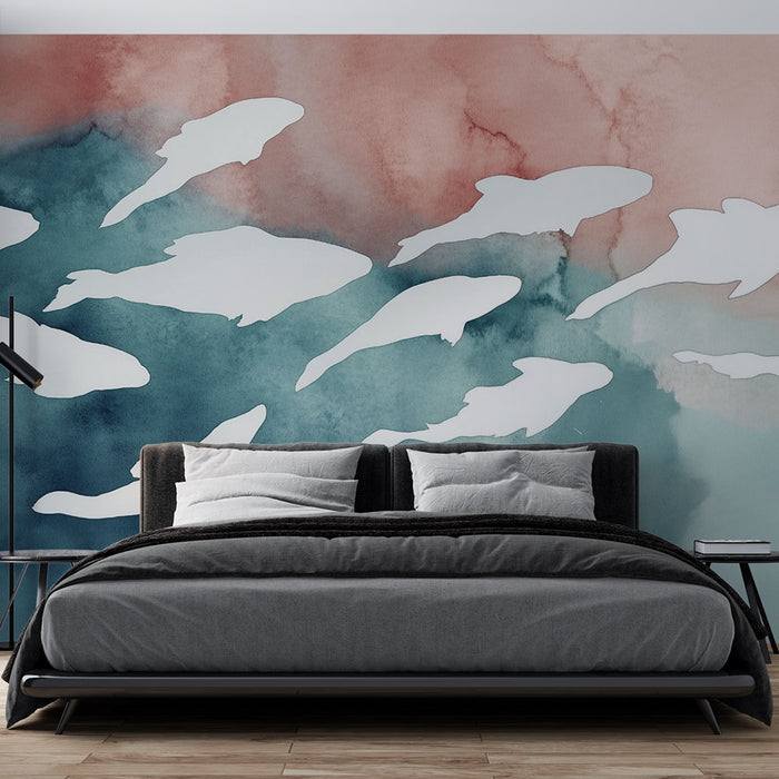 Papier peint aquarelle poissons | Motif artistique moderne