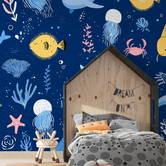 Papier peint océan | Motifs animaliers aquatiques ludiques