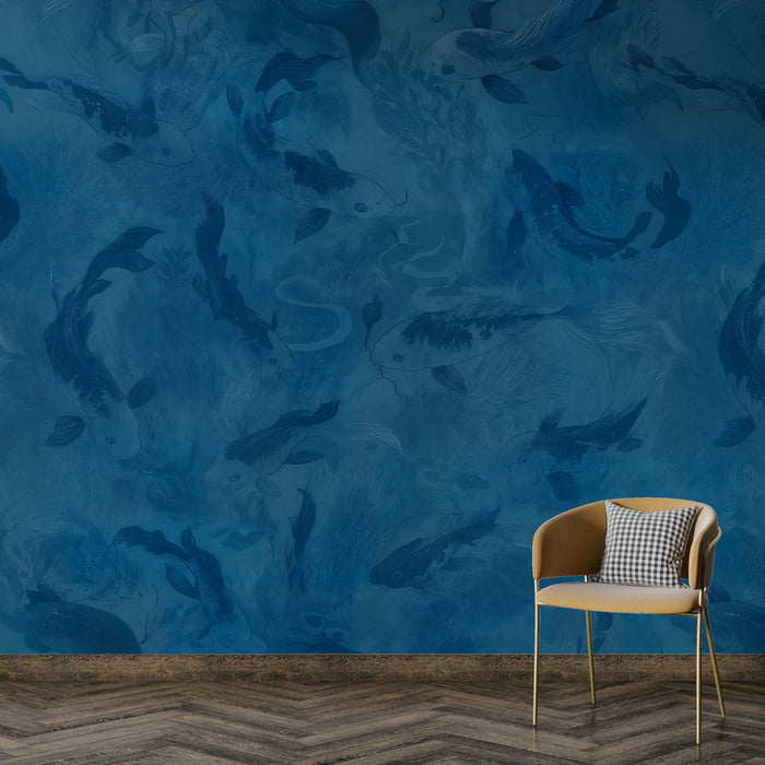 Papier peint carpes | Bleu océan artistique