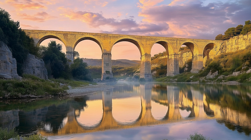 Papier peint aqueduc Paysage de coucher de soleil