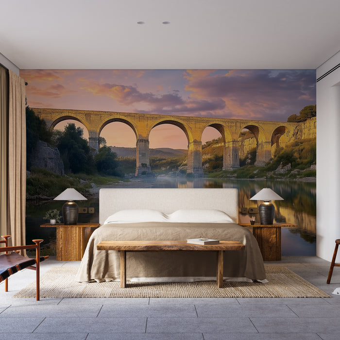 Papier peint aqueduc | Paysage de coucher de soleil