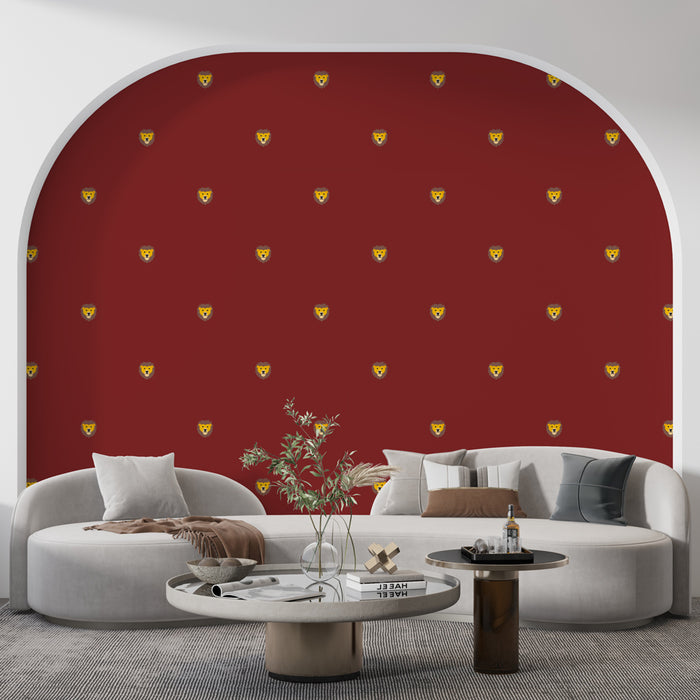 Papier peint lion | Motif rouge et or