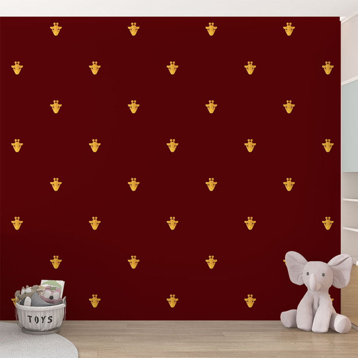 Papier peint bordeaux avec motifs dorés de têtes d'animaux pour chambre d'enfant moderne