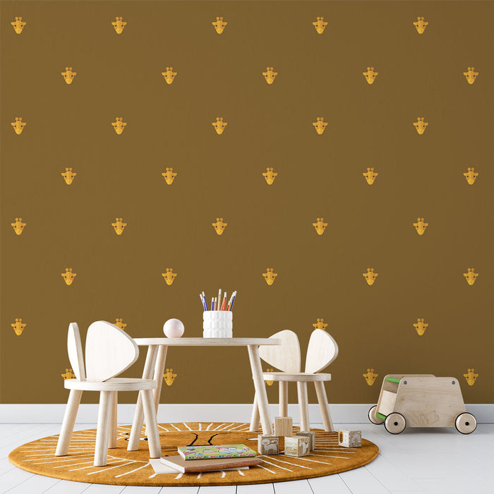 Papier peint enfant marron avec motifs abeilles dorées pour chambre ludique