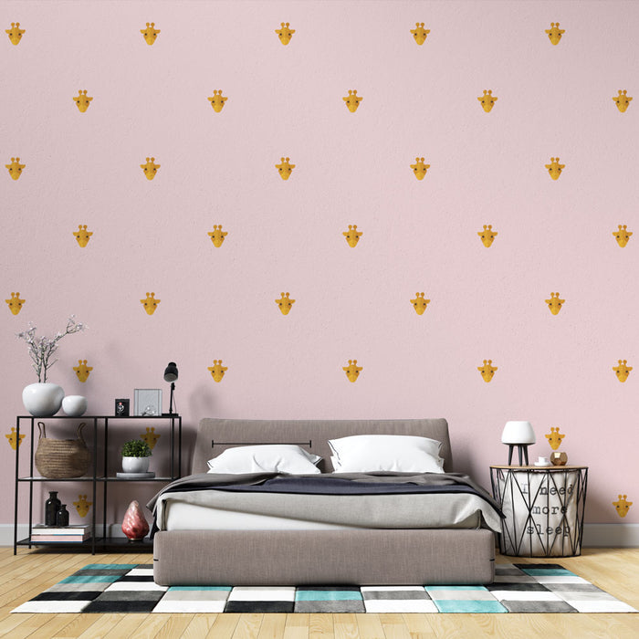 Papier peint girafe | Motif ludique sur fond rose