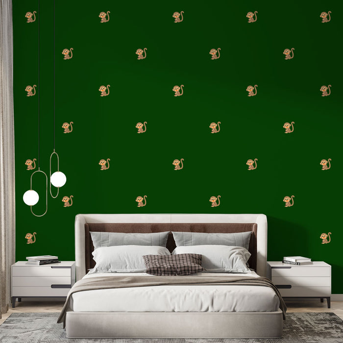 Papier peint singe | Design ludique sur fond vert