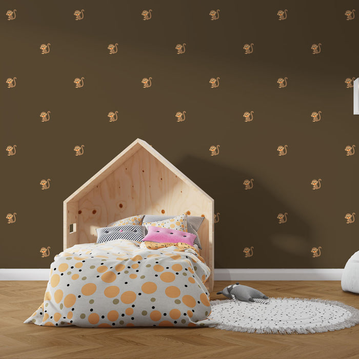 Papier peint marron avec motifs de petits écureuils pour chambre d'enfant moderne