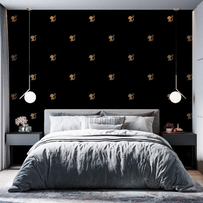 Papier peint singe | Design ludique sur fond noir