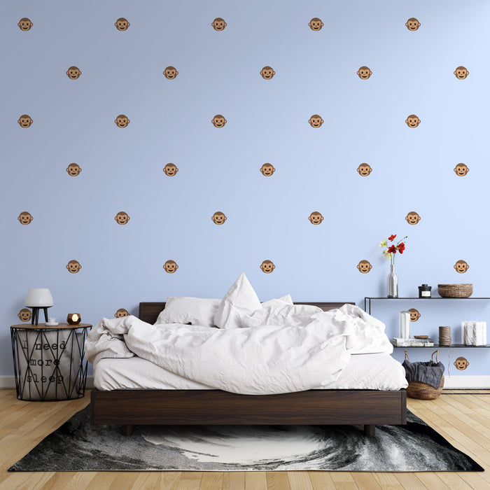 Papier peint emoji singe | Fond bleu ludique