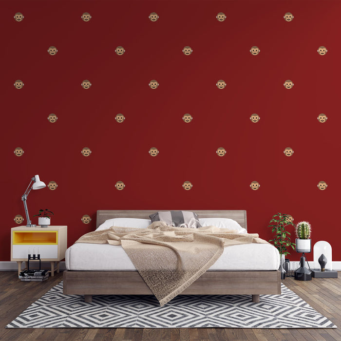 Papier peint singe | Design joyeux sur fond rouge