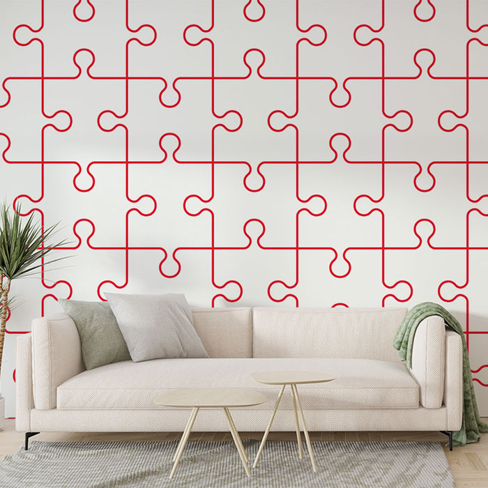 Papier peint puzzle | Motif abstrait rouge et blanc