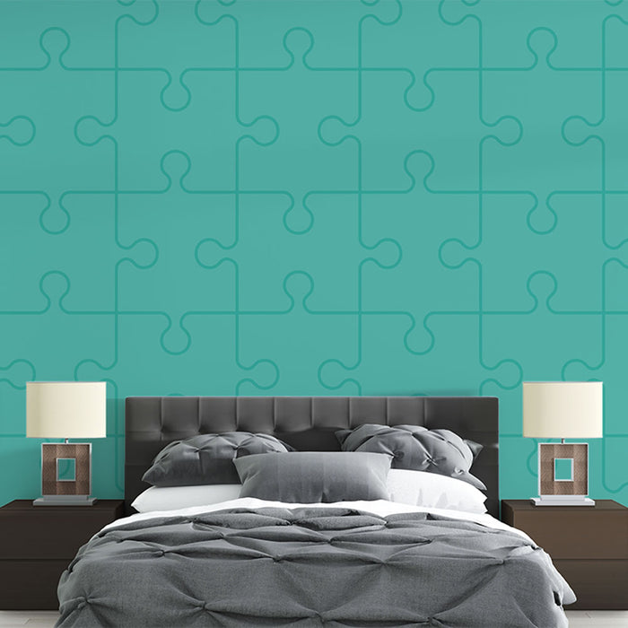 Papier peint puzzle | Motif bleu turquoise