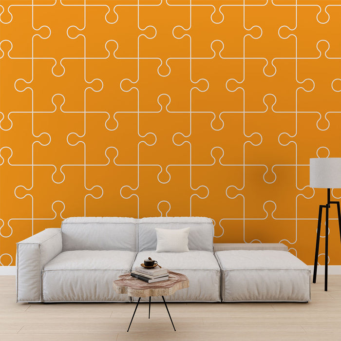 Papier peint puzzle | Design géométrique orange