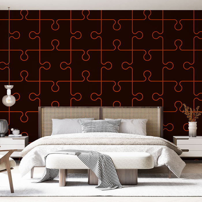 Papier peint puzzle | Design géométrique marron et orange