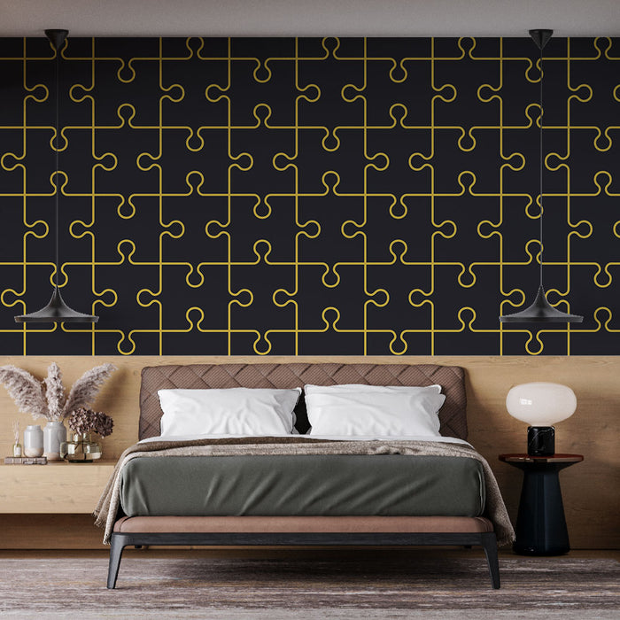 Papier peint puzzle | Ligne jaune sur fond noir