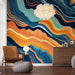 Papier peint abstrait multicolore avec motifs ondulés pour salon moderne
