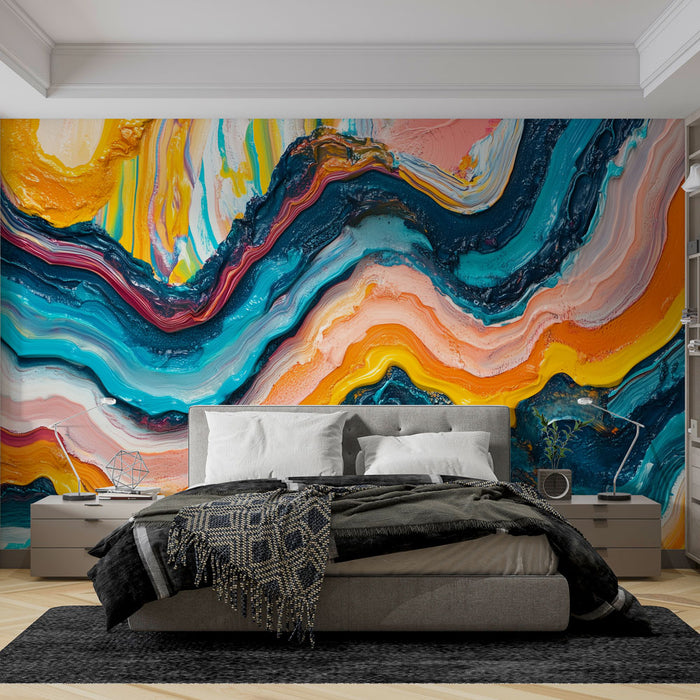 Papier peint abstrait multicolore avec motifs ondulés pour chambre moderne