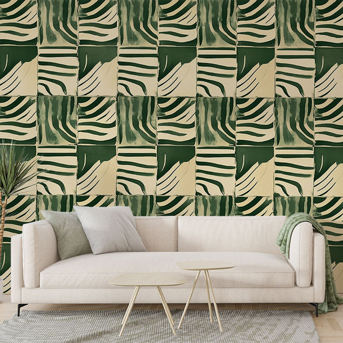 Papier peint zèbre | Design graphique vert foncé et beige