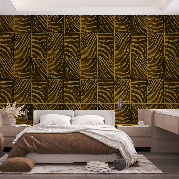 Papier peint zébré | Motif animalier marron et or