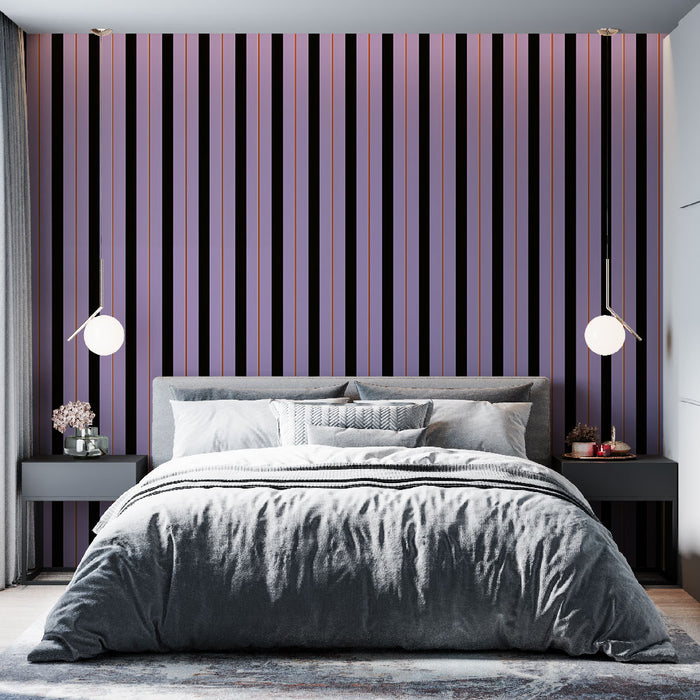 Papier peint rayures | Violet, Noir et Orange