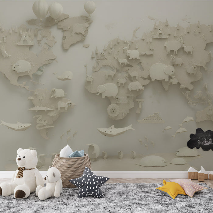 Papier peint Carte Animalière | Monde en Relief