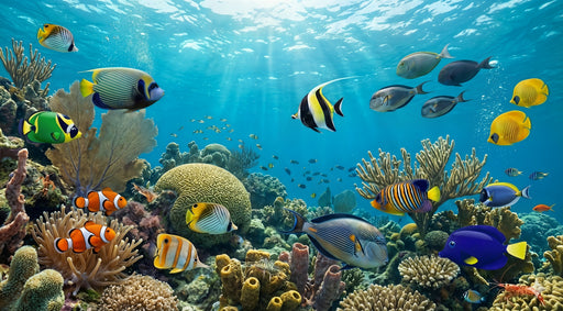 Papier peint océan Poissons tropicaux et coraux colorés
