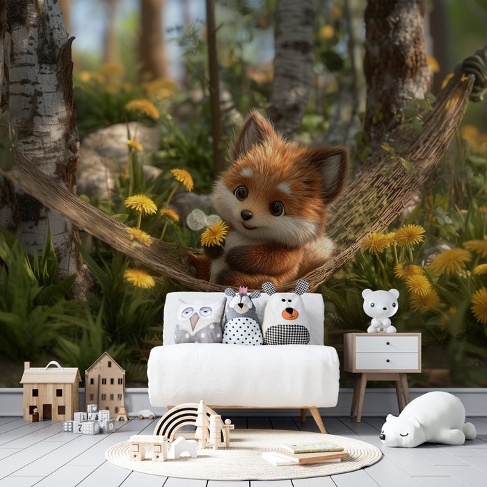 Papier peint renard | Ambiance douce en forêt