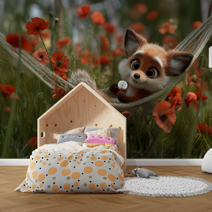 Papier peint renard câlin | Ambiance florale et relaxante