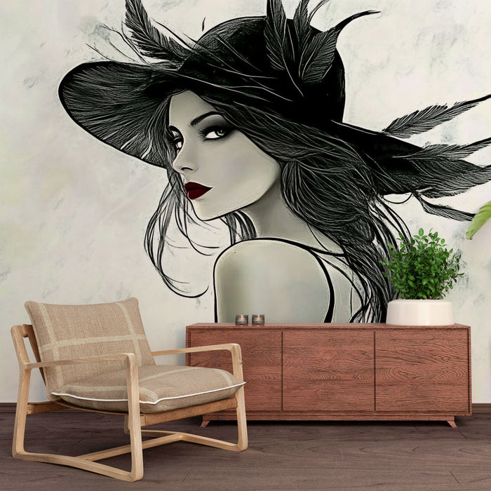 Papier peint illustration de femme avec chapeau | Style artistique et mystique