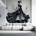 Papier peint mural artistique avec illustration de femme en robe élégante pour salon moderne.