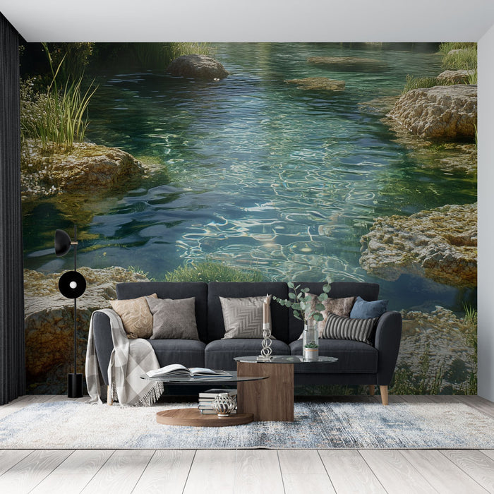 Papier peint paysage aquatique | Eau cristalline et nature sereine