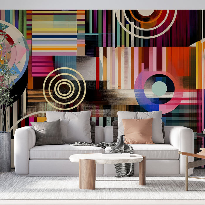 Papier peint abstrait multicolore | Cercles et lignes dynamiques