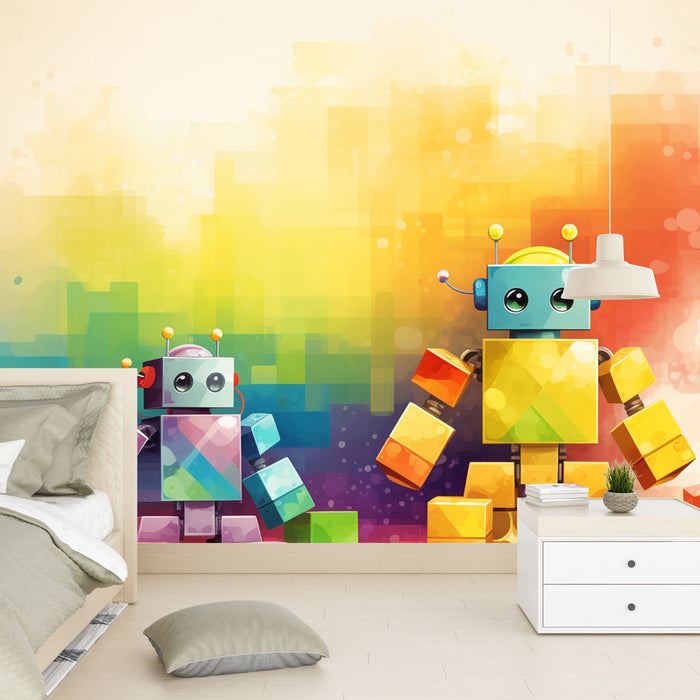 Papier peint robots colorés | Ambiance ludique et joyeuse