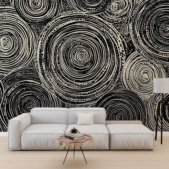 Papier peint cercles artistiques | Noir et Blanc