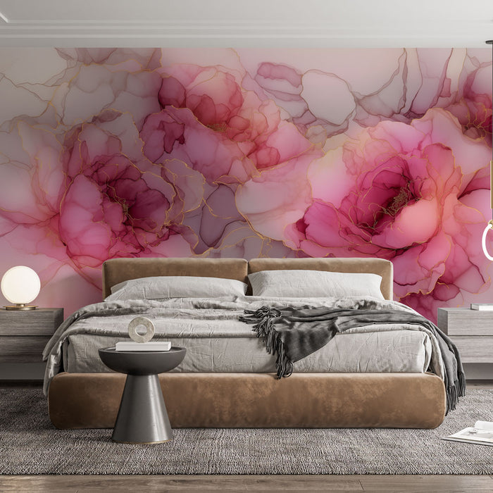 Papier peint floral aquarelle | Fleurs roses élégantes